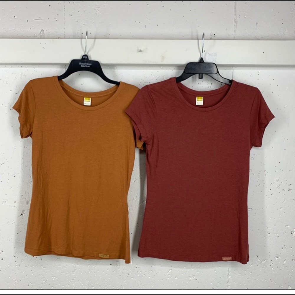 COPY - Lot of 2 ONNO XS Rust & Brick Green Bamboo Cotton Blend Tee Shirt NWOT
